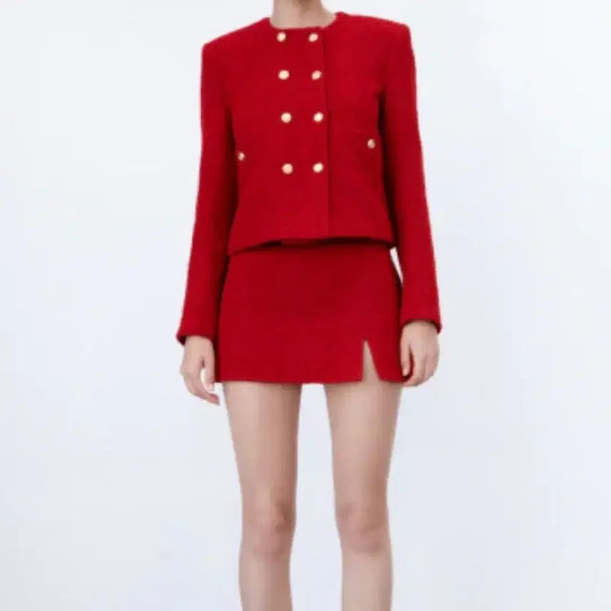 [BUNJANG] Zara Red Tweed Set (Jacket + Skirt) / 자라 레드 트위드 셋업 (자켓+스커트)