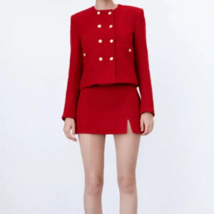 [BUNJANG] Zara Red Tweed Set (Jacket + Skirt) / 자라 레드 트위드 셋업 (자켓+스커트)
