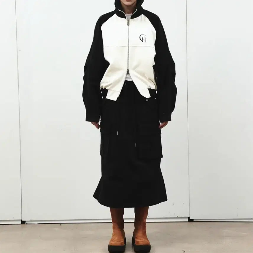 [BUNJANG] Highkeyclub Black and White Zip-Up Jacket / highkeyclub 블랙 앤 화이트 집업 자켓