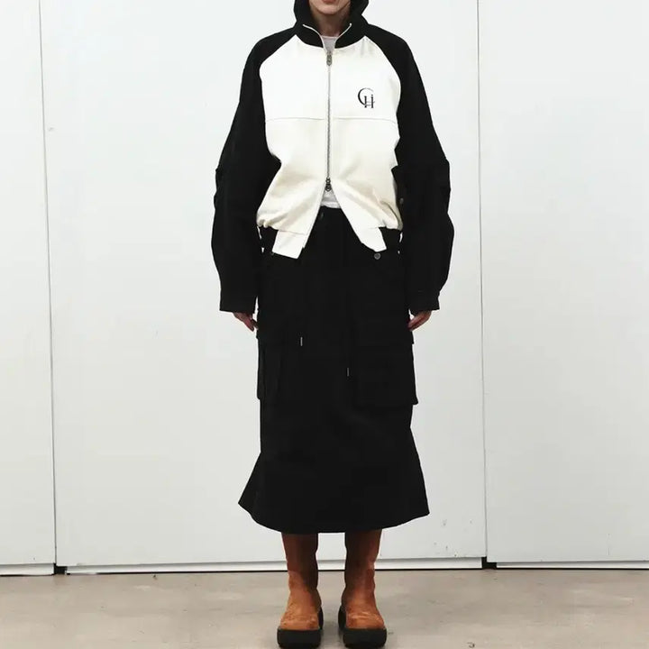 [BUNJANG] Highkeyclub Black and White Zip-Up Jacket / highkeyclub 블랙 앤 화이트 집업 자켓