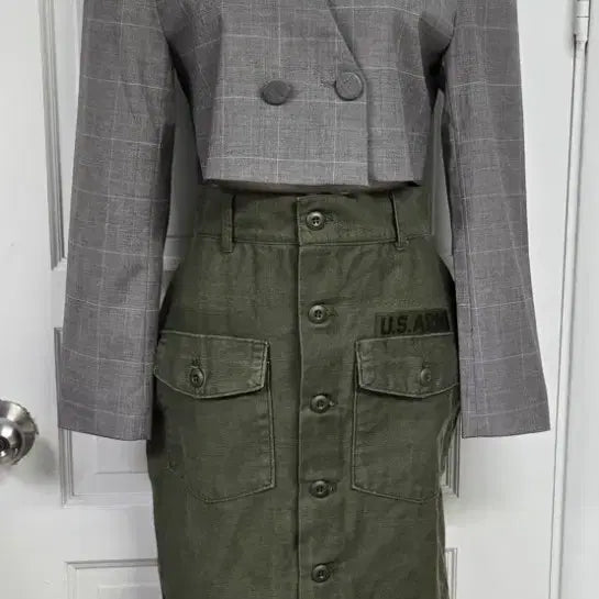 [BUNJANG] MILD ORANGE Cropped Jacket &amp; 77circa Military Skirt Set / 77circa 스커트/마일드 오렌지 크롶자켓