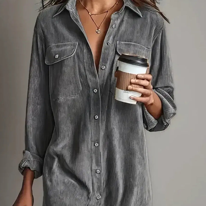[BUNJANG] Grey Corduroy Shirt Dress / 그레이 코듀로이 셔츠 원피스