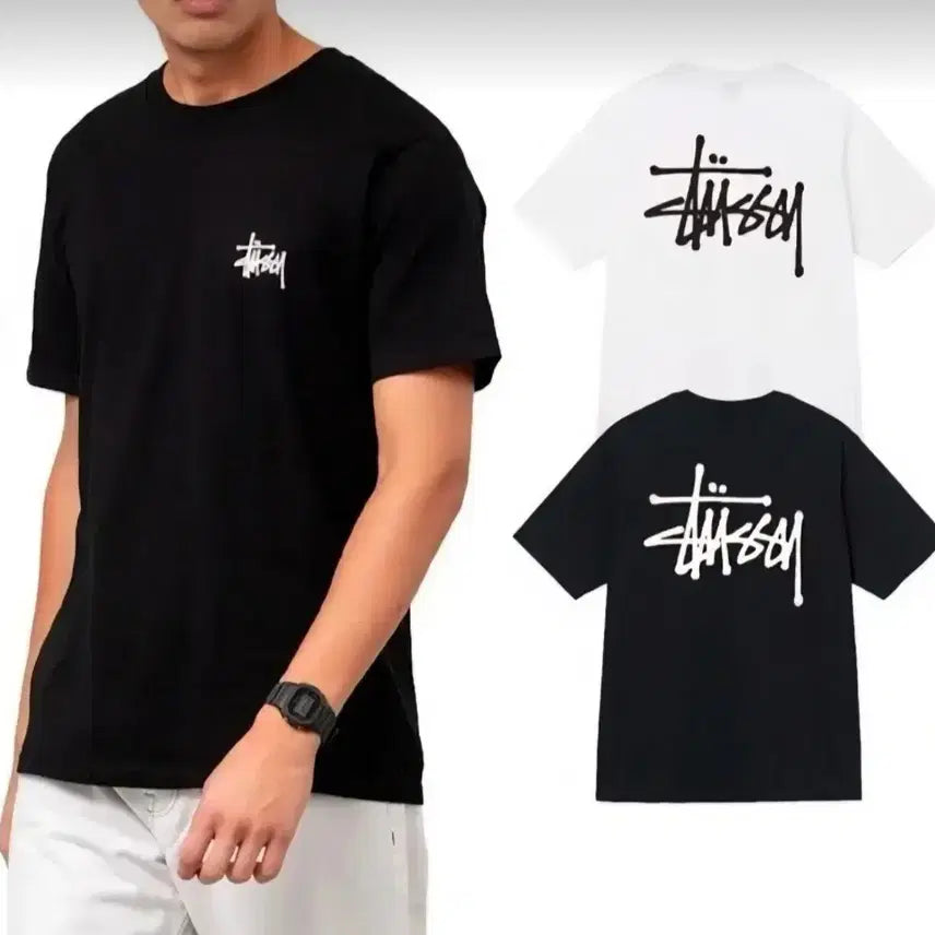 [BUNJANG] Stussy Basic Short Sleeve T-Shirt Black/White / 스투시 Stussy베이직 반팔 티셔츠 블랙/화이트