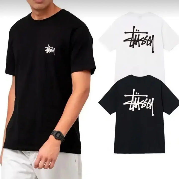 [BUNJANG] Stussy Basic Short Sleeve T-Shirt Black/White / 스투시 Stussy베이직 반팔 티셔츠 블랙/화이트
