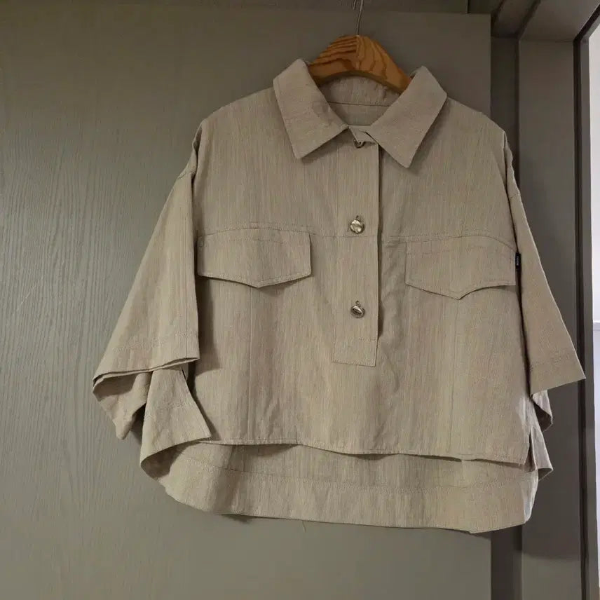 [BUNJANG] SYSTEM Beige Short-Sleeve Relaxed Fit Shirt Jacket / 시스템 베이지색 반팔 릴렉스셔츠자켓