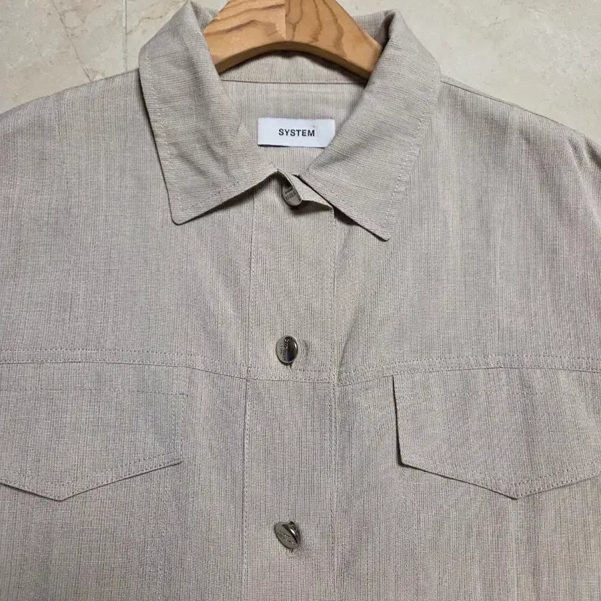 [BUNJANG] SYSTEM Beige Short-Sleeve Relaxed Fit Shirt Jacket / 시스템 베이지색 반팔 릴렉스셔츠자켓