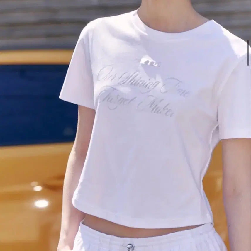 [BUNJANG] Teemaker Shining Lettering Cropped T-Shirt White / 무료배송) 티메이커 크롭 반팔티 화이트