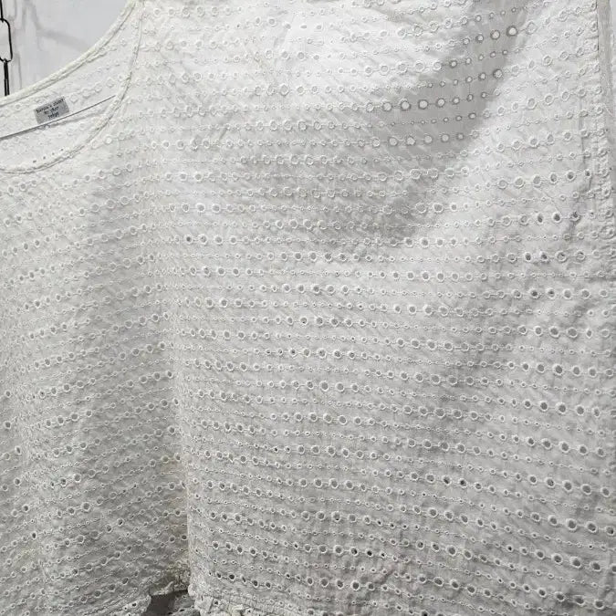 [BUNJANG] White Cotton Punch Embroidery Wide Crop Blouse SS4 / 일본제 면100 펀칭자수 화이트 와이드 크롭 블라우스 ss4