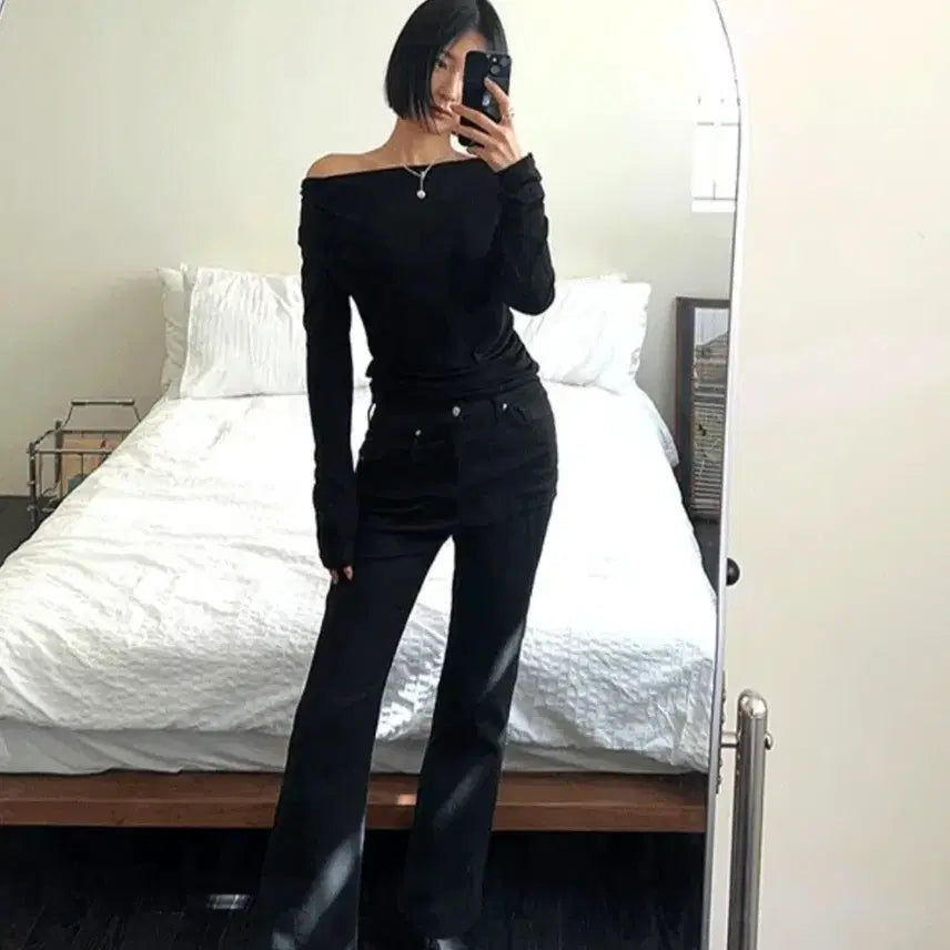 [BUNJANG] TheMoi Slim Bootcut Black Denim Pants 