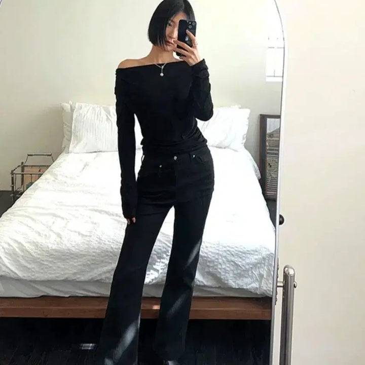 [BUNJANG] TheMoi Slim Bootcut Black Denim Pants 