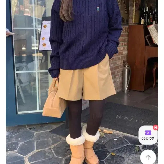 [BUNJANG] 66Girls Navy Teddy Bear Cable Knit Sweater / 육육걸즈 네이비 곰돌이 꽈배기 니트 FREE