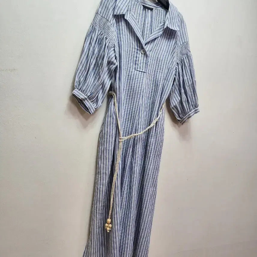 [BUNJANG] Sisley Striped Hemp Blend Long Dress / 시슬리 스트라이프 마소재 롱원피스