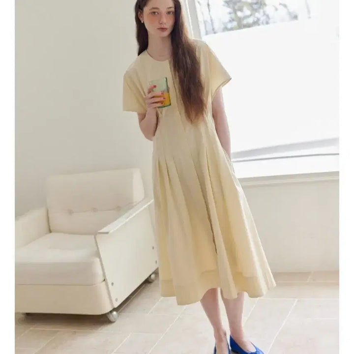 [BUNJANG] Your Name Here Pleated Long Dress / 새상품 유어네임히얼 플리츠 반팔 롱 원피스 m