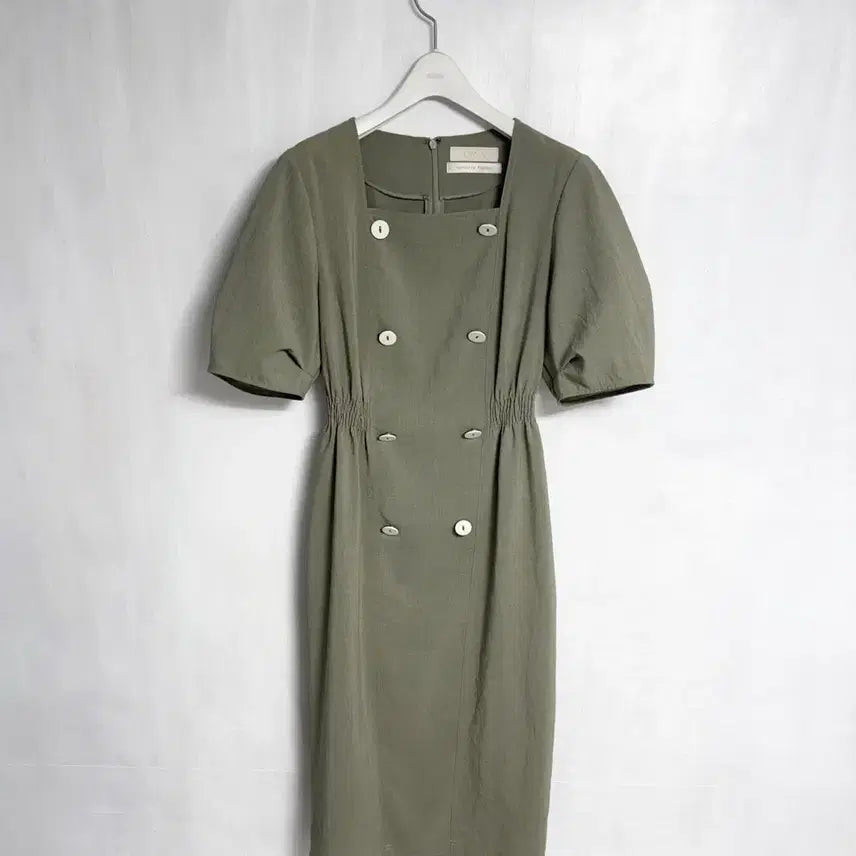 [BUNJANG] LYNN Square Neck Linen Blend Dress Khaki Size 55 / 린(LYNN) 스퀘어넥 원피스