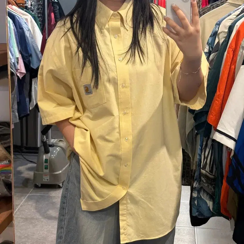 [BUNJANG] Carhartt Short Sleeve Shirt Light Yellow 2XL / [NO.9] 칼하트 반팔 셔츠 연노랑
