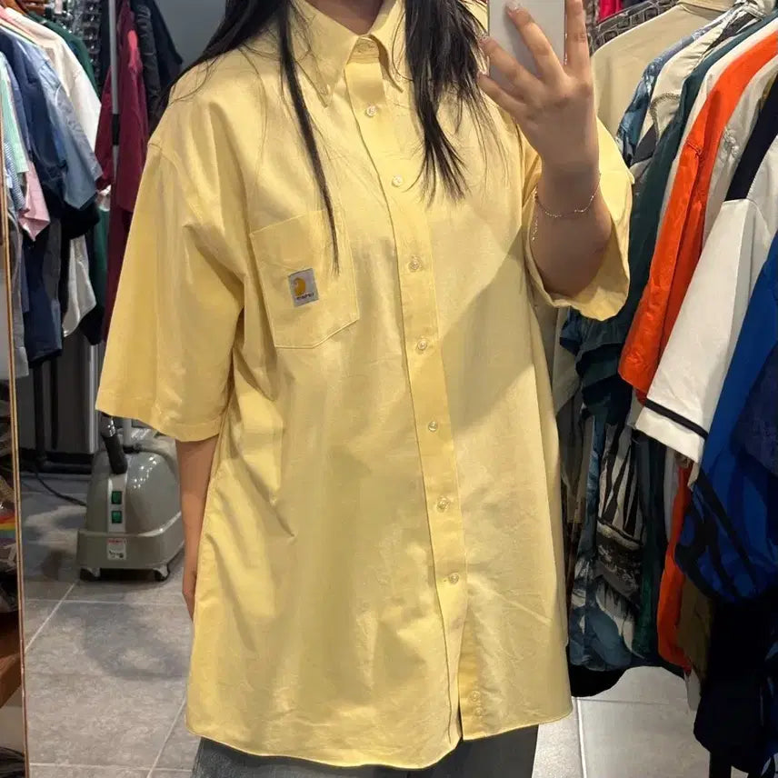 [BUNJANG] Carhartt Short Sleeve Shirt Light Yellow 2XL / [NO.9] 칼하트 반팔 셔츠 연노랑