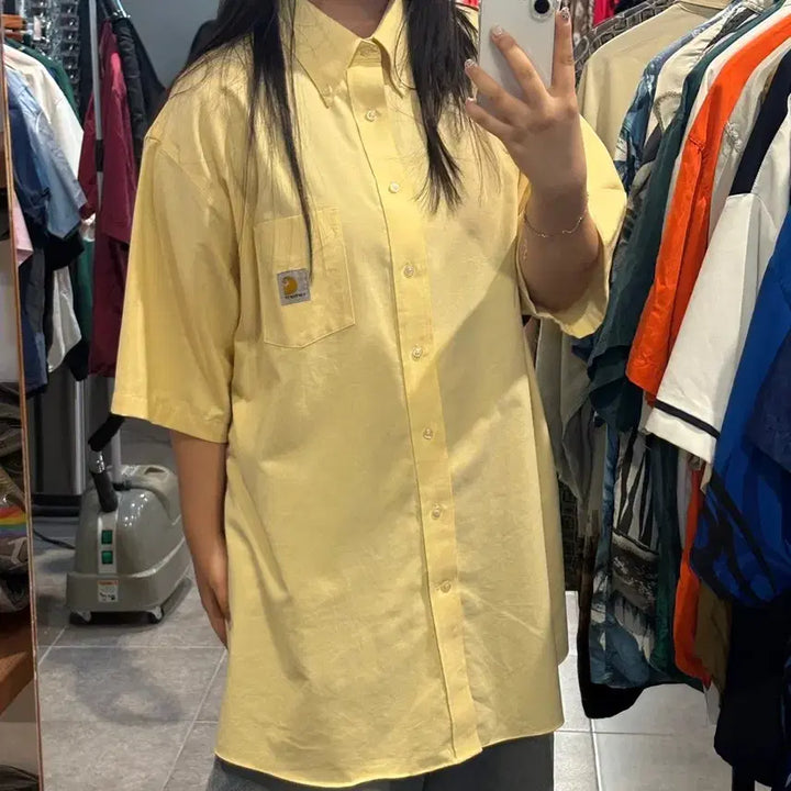 [BUNJANG] Carhartt Short Sleeve Shirt Light Yellow 2XL / [NO.9] 칼하트 반팔 셔츠 연노랑