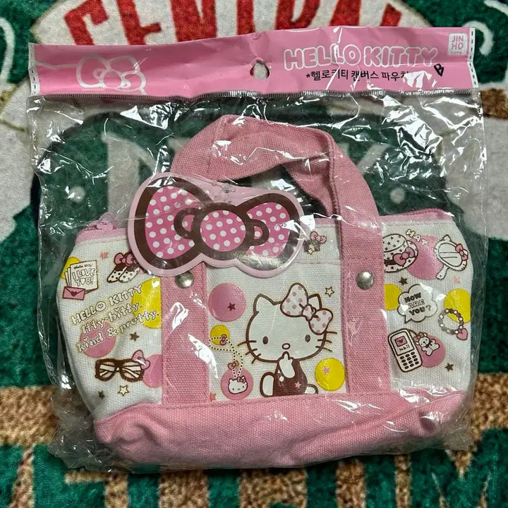 [BUNJANG] Vintage Hello Kitty Canvas Tote Bag Pouch / 고전문구 고전키티 헬로키티 캔버스 토트백 파우치