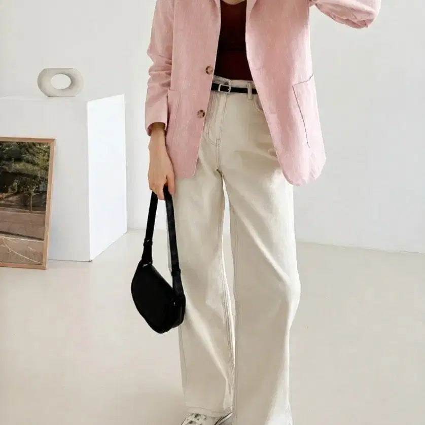 [BUNJANG] Linen Pink Jacket - Women&