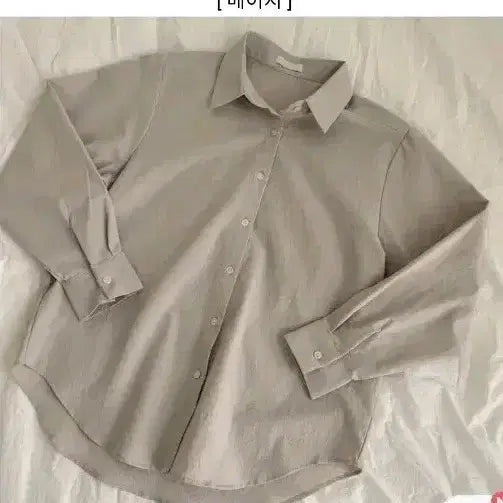 [BUNJANG] ABLY Bio-Washed Cotton Long-Sleeve Shirt (Beige) / 에이블리 바이오 워싱 코튼 긴팔셔츠 (베이지)