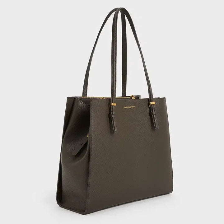 [BUNJANG] Charles &amp; Keith Classic Double Handle Tote Bag (Khaki) / 찰스앤키스 클래식 더블핸들토트백 (카키)
