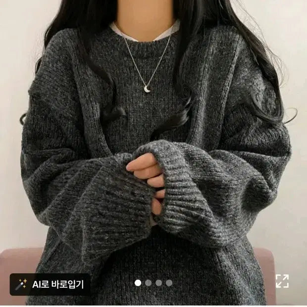 [BUNJANG] Ablie Lovely Pumpkin Round Neck Oversized Knit (Charcoal) / 에이블리 러블리 펌킨 라운드넥 오버핏 니트 (차콜)