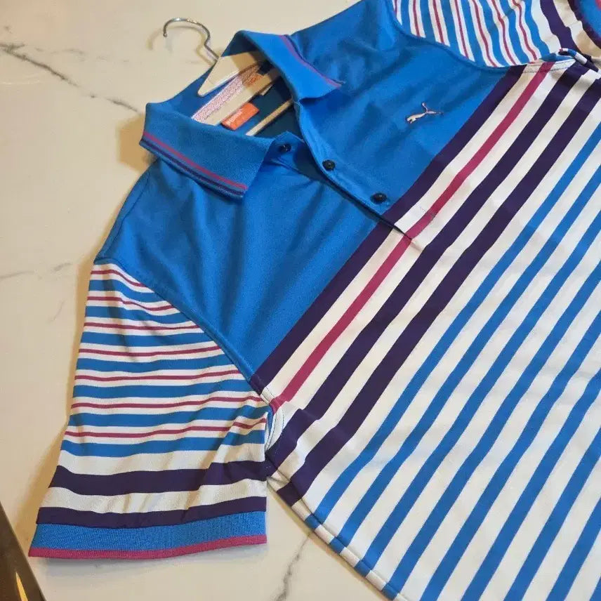 [BUNJANG] Puma Stripe Short Sleeve Polo Shirt Blue / 푸마 스트라이프 반팔 폴로티 블루