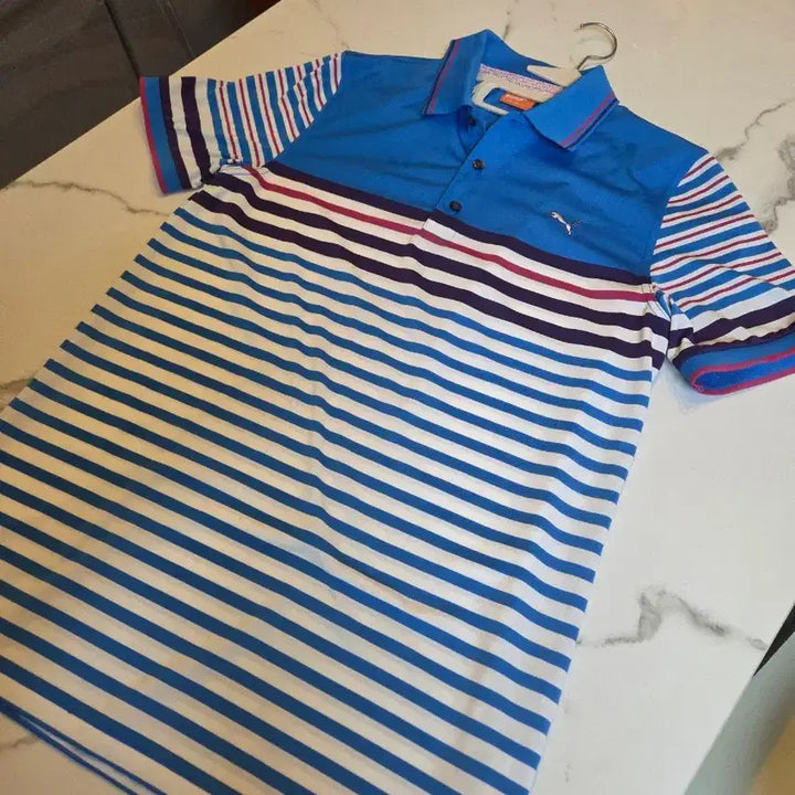 [BUNJANG] Puma Stripe Short Sleeve Polo Shirt Blue / 푸마 스트라이프 반팔 폴로티 블루