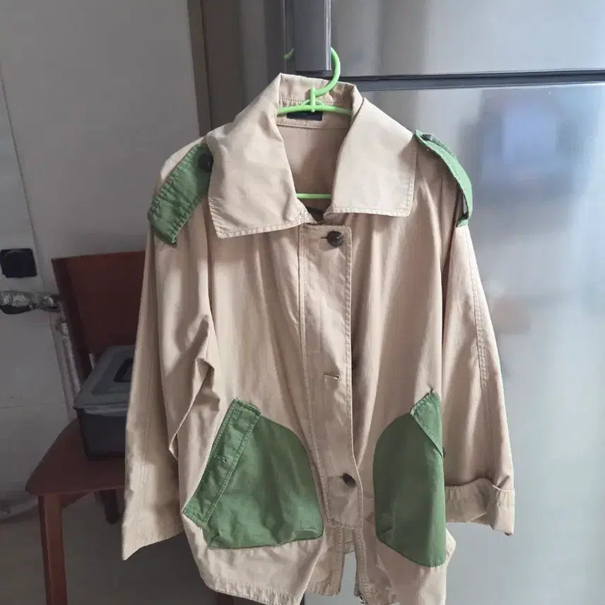 [BUNJANG] Beige Green Color Block Field Jacket / 베이지 그린 배색 야상 자켓
