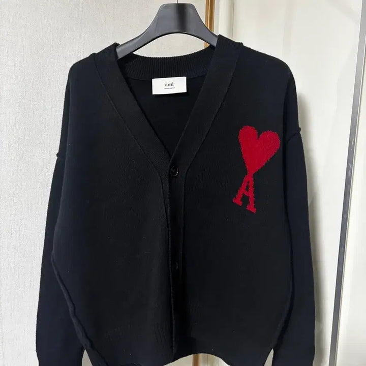 [BUNJANG] AMI Intarsia Logo Wool Cardigan - Size M / 아미 인타르시아 로고 울 가디건 M사이즈