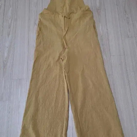 [BUNJANG] Mustard Linen Wide Jumpsuit / 머스타드 린넨 와이드 멜빵 바지