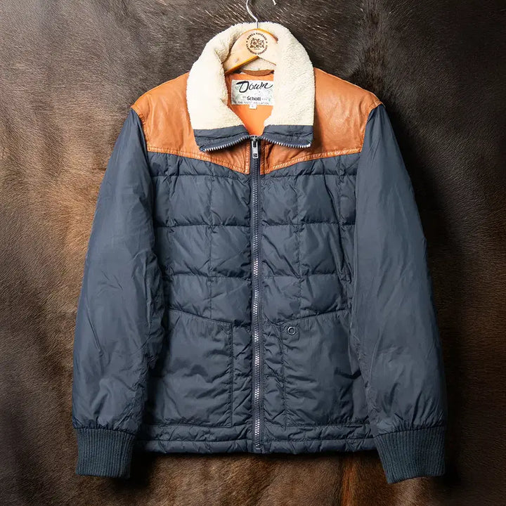 [BUNJANG] Schott Western Leather Yoke Down Jacket / [103] 90s~ Schott 웨스턴 레더요크 다운자켓