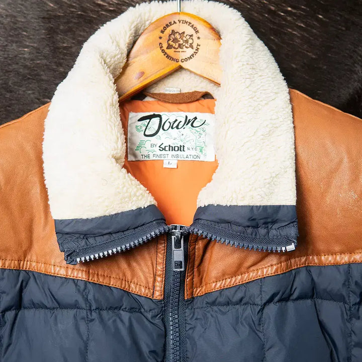 [BUNJANG] Schott Western Leather Yoke Down Jacket / [103] 90s~ Schott 웨스턴 레더요크 다운자켓