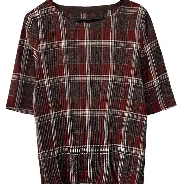 [BUNJANG] Unbranded Checkered Pleated Short Sleeve T-shirt / [S] JPN 체크패턴 플리츠 반팔티