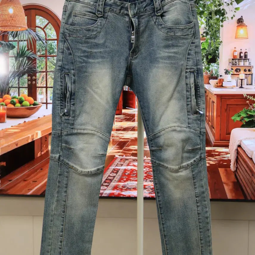 [BUNJANG] Balmain Zipper Detail Slim Straight Fit Denim Jeans / 묵직하게 잡아주는 발망 지퍼 디테일