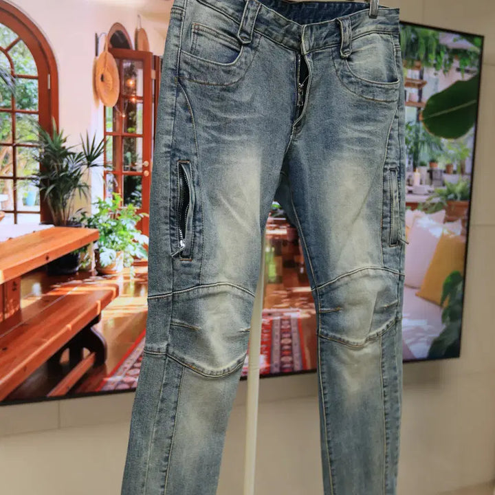 [BUNJANG] Balmain Zipper Detail Slim Straight Fit Denim Jeans / 묵직하게 잡아주는 발망 지퍼 디테일