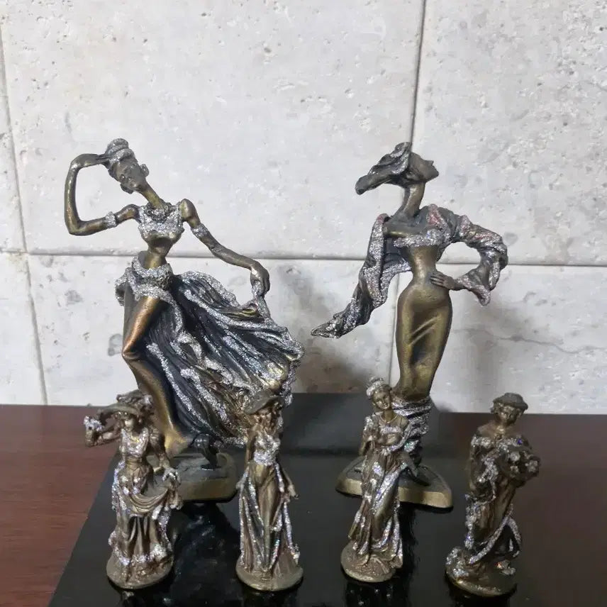 [BUNJANG] Antique Pewter Figurines Set (6 Pieces) / 주석 앤틱 조각상 장식품 6세트