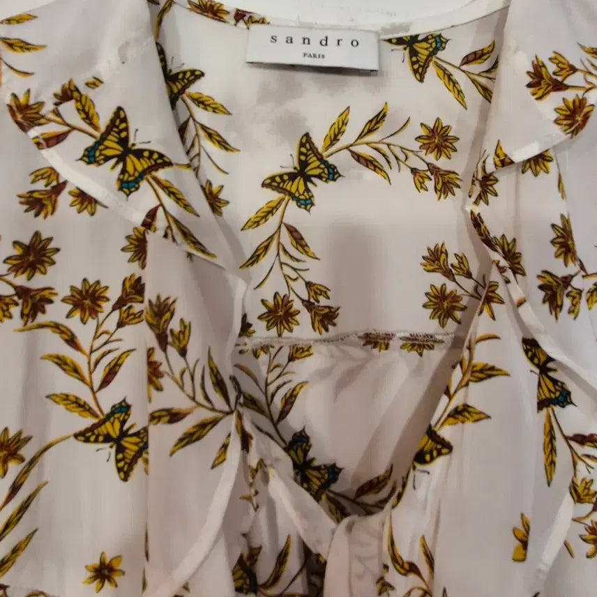 [BUNJANG] Sandro Butterfly Flower Ruffle Blouse / 산드로 나비 플라워 러플 블라우스