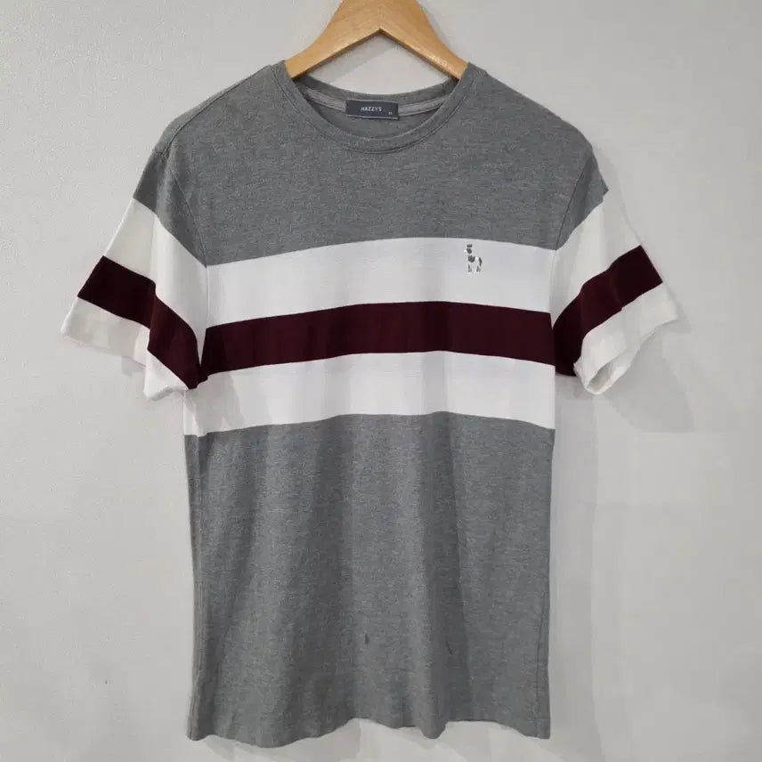 [BUNJANG] Hazzys Striped Short Sleeve T-Shirt Gray 95 / 헤지스 스트라이프 반팔 티셔츠 회색 95