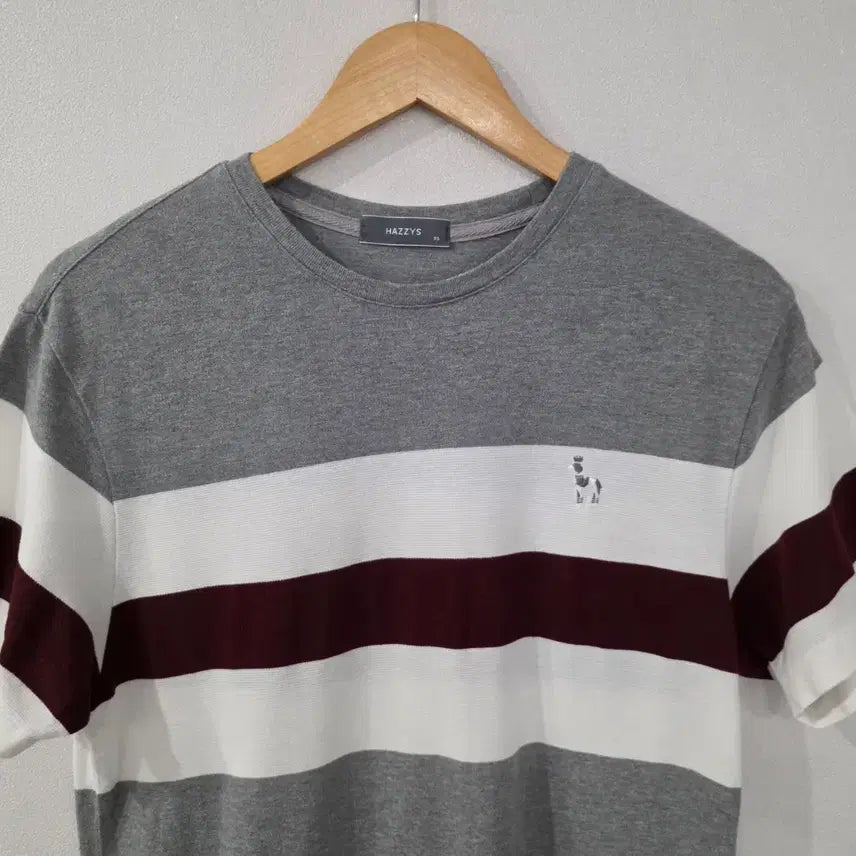 [BUNJANG] Hazzys Striped Short Sleeve T-Shirt Gray 95 / 헤지스 스트라이프 반팔 티셔츠 회색 95