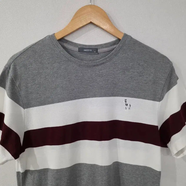 [BUNJANG] Hazzys Striped Short Sleeve T-Shirt Gray 95 / 헤지스 스트라이프 반팔 티셔츠 회색 95