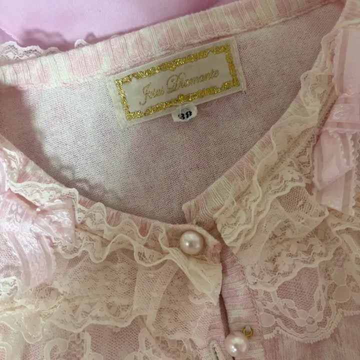 [BUNJANG] Jesus Diamante Pink Lace Leopard Knit Cardigan Top / 지저스 디아망떼 초희귀 핑크 레이스 레오파드 스판 니트 가디건 탑 리본