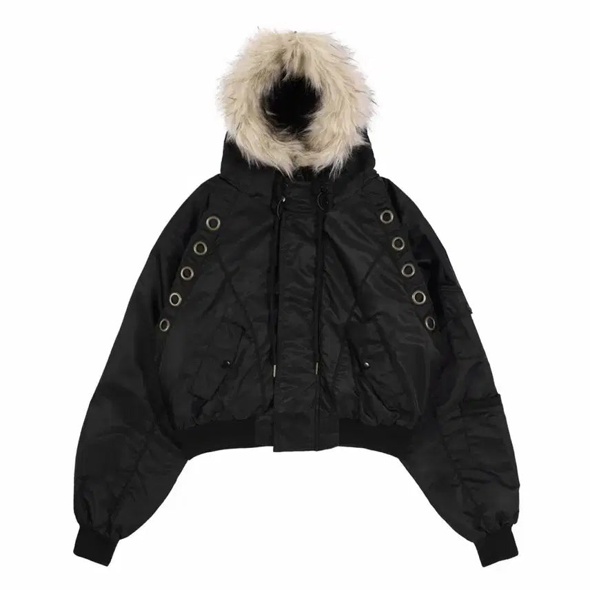[BUNJANG] FANCY CLUB Eyelet Fur MA-1 Black Jacket / 팬시클럽 아일렛 퍼 MA-1 블랙