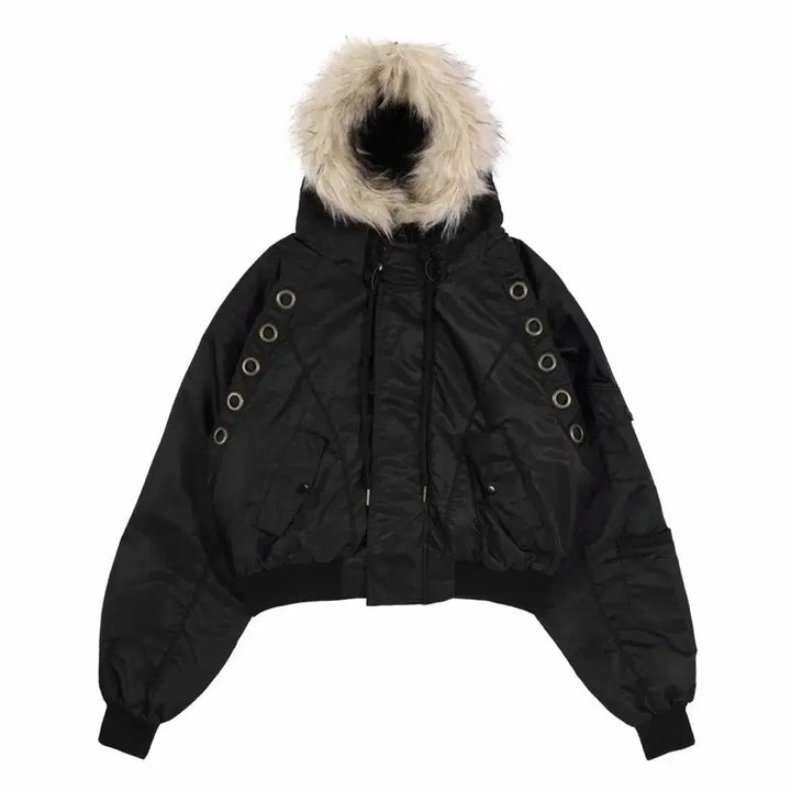 [BUNJANG] FANCY CLUB Eyelet Fur MA-1 Black Jacket / 팬시클럽 아일렛 퍼 MA-1 블랙