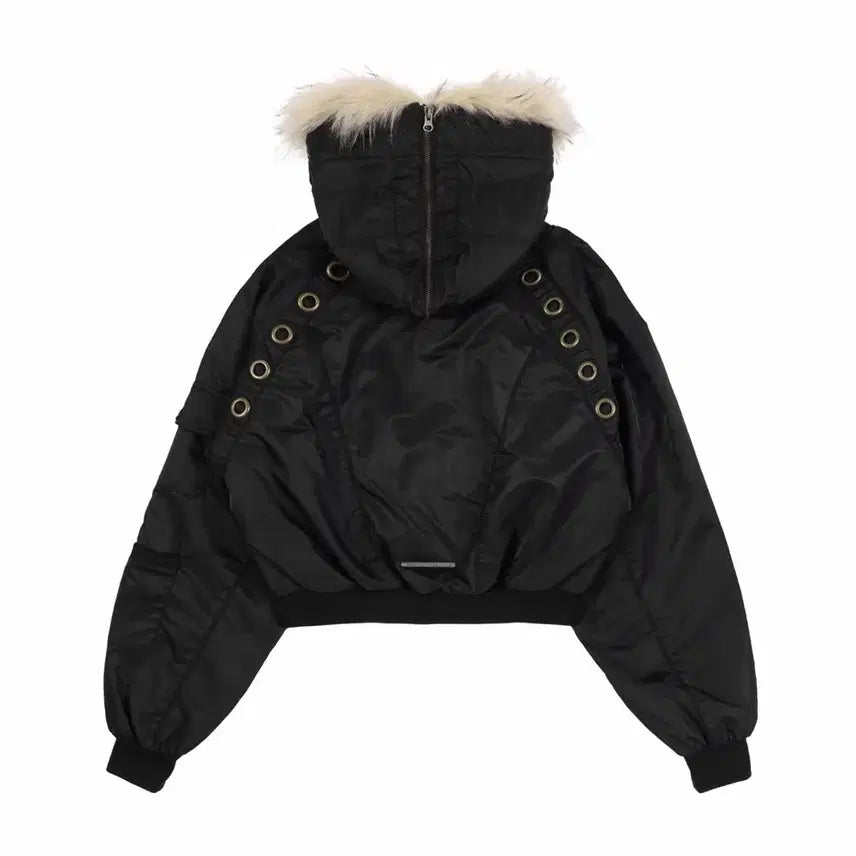 [BUNJANG] FANCY CLUB Eyelet Fur MA-1 Black Jacket / 팬시클럽 아일렛 퍼 MA-1 블랙