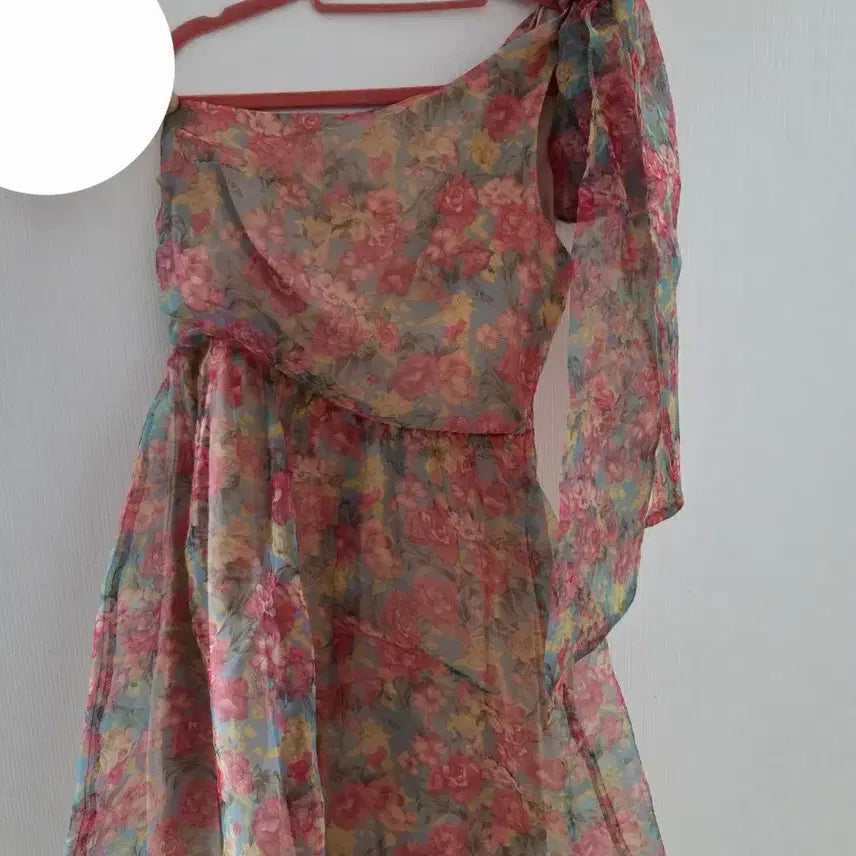[BUNJANG] Floral Print One-Shoulder Mini Dress / 꽃무늬 원숄더 미니 원피스