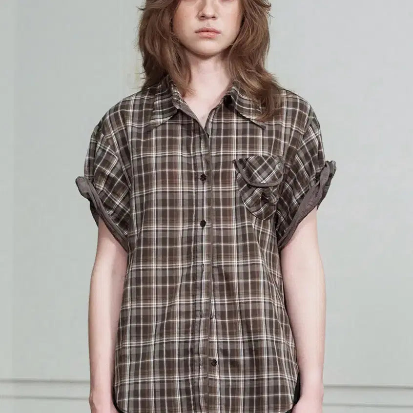 [BUNJANG] Open yy Wire-Cuff Check Shirt - Brown / Open yy Wire-Cuff Check Shirt 체크셔츠 브라운