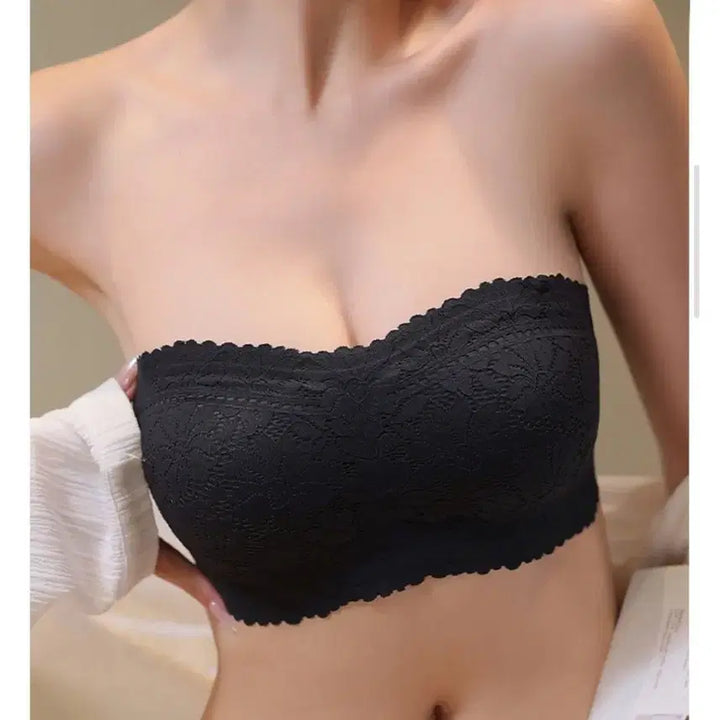 [BUNJANG] Black Lace Tube Top Bra / 레이스 블랙 튜브탑 브라탑 이너브라 노와이어 여름 민소매 나시