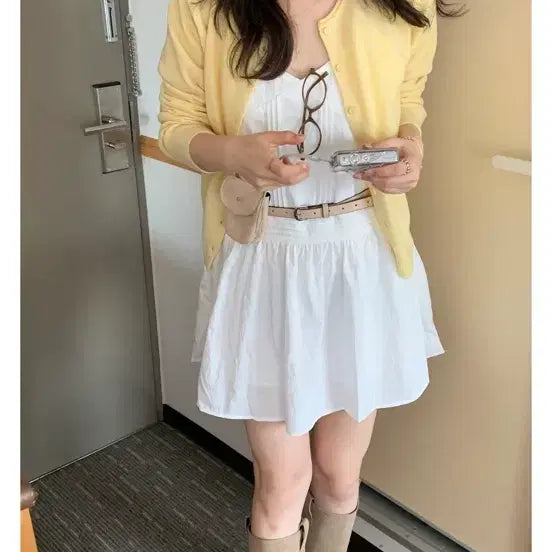 [BUNJANG] Season Plate White Pintuck Sleeveless Mini Dress / 시즌플레이트 화이트 핀턱 나시 미니 원피스