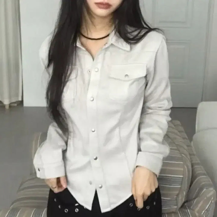 [BUNJANG] Slim Fit Two-Pocket Suede Shirt / 새상품) 스톤 스판 스웨이드 슬림핏 투포켓 남방